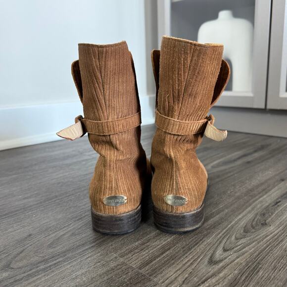 Jimmy Choo Textured Suede Leather Faux Fur Lined Chestnut Moto Bootie 38 Boots - Picture 3 of 5